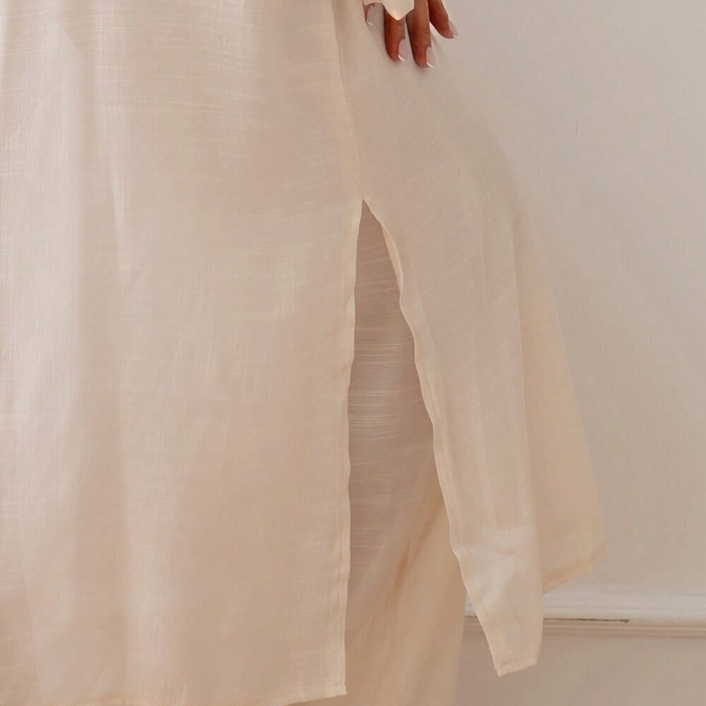 Apricot Women's Long Sleeve Open Front Long Kimono Cover Up - Picture 3 of 6
